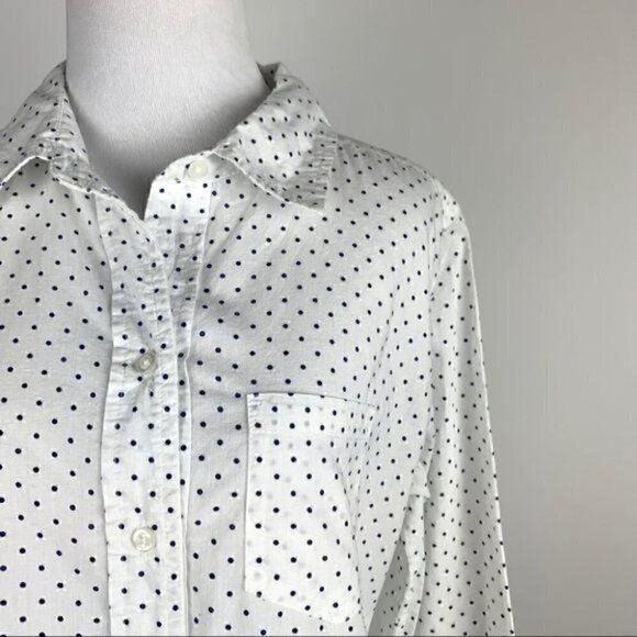 Delias top L white navy blue polkadot button down - Picture 2 of 9